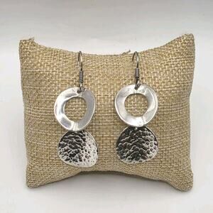 Hammered Modernist Dangle Sterling Silver 925 Made in Mexico Earrings 2"